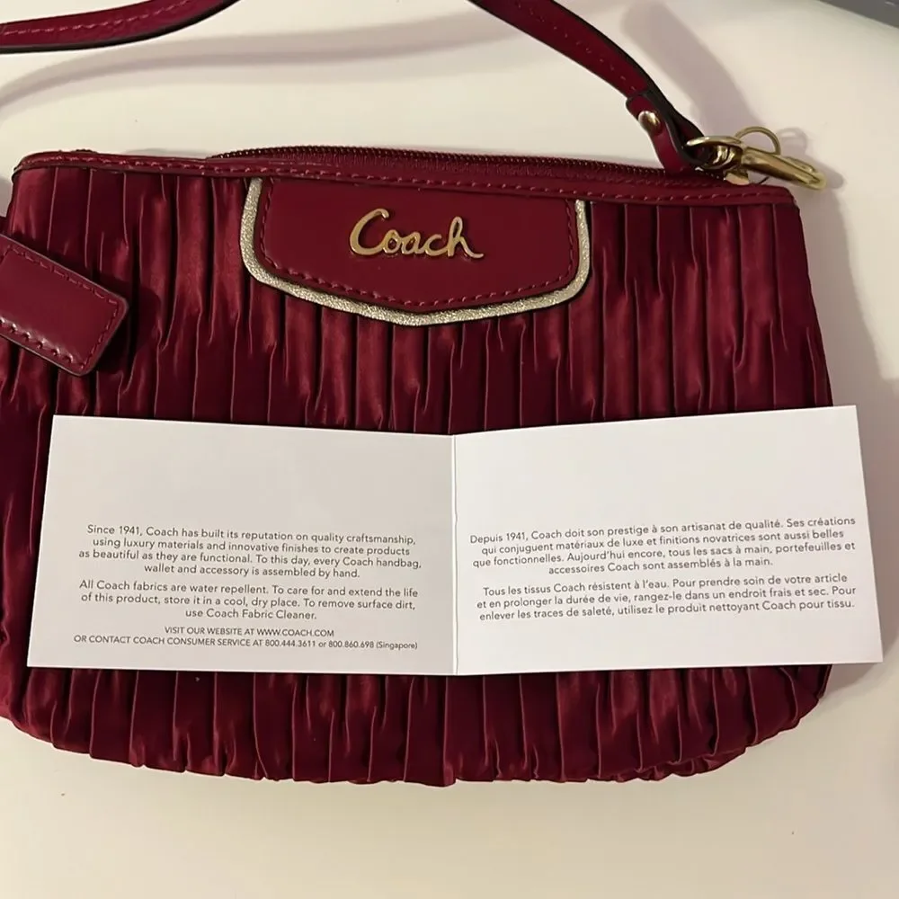 Coach Ashley Vintage Y2K Satin Burgundy Wristlet Red Pleated Clutch Bag Glam New - Picture 8 of 10